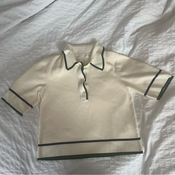 Oak + Fort Polo Cream Short Sleeve Sweater Top - Picture 1 of 4